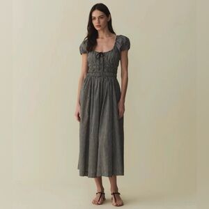 Doen Quinn Tie Shirred Gingham Cotton midi dress.Size S. US 2-4. New never worn.